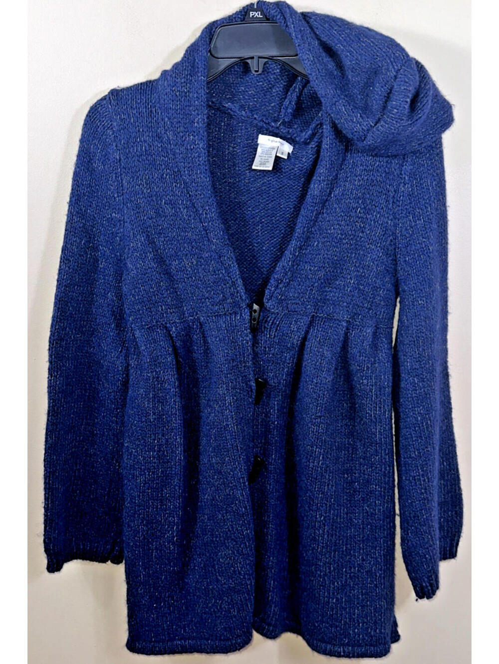 SOPHIE MAX Blue Wool Blend Long Sleeve Button-Front Hooded Long Sweater Size S